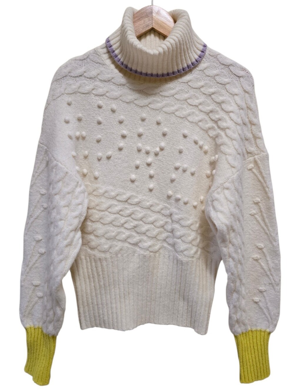 Maeve by Anthropologie Apres Ski Bobble Turtleneck Sweater S Cable Knit Chunky